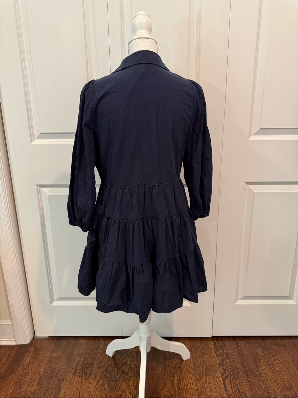 Pomander Place by Tuckernuck Navy Blue Mabel Cotton Tiered Shirt Dress Size S - Picture 7 of 15